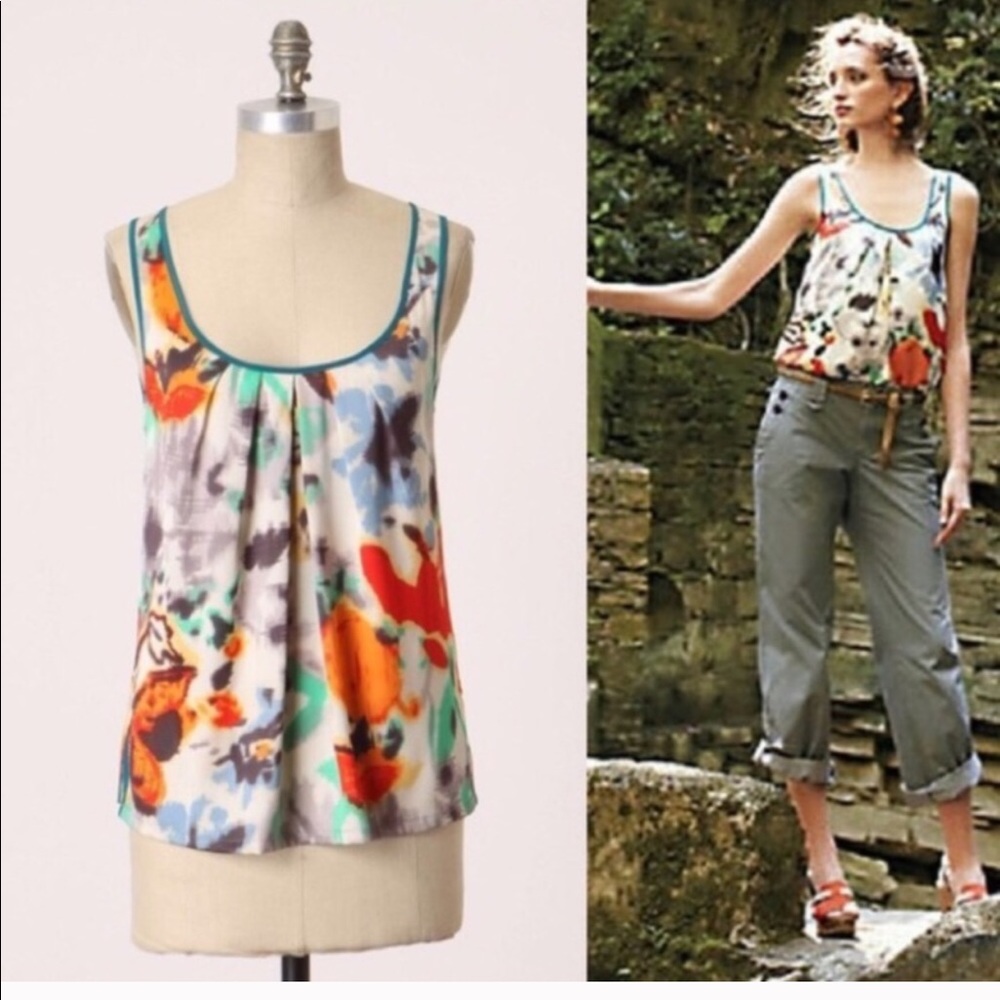 Anthropologie Liquid Bouquet Tank - silk